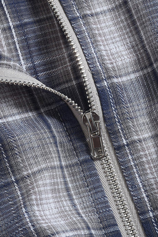 Zip-Up Plaid Shacket with Drawstring Waist