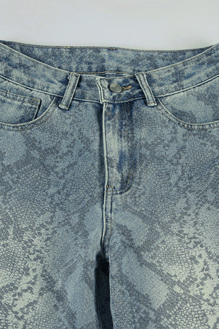Snake-Print Straight Leg Jeans