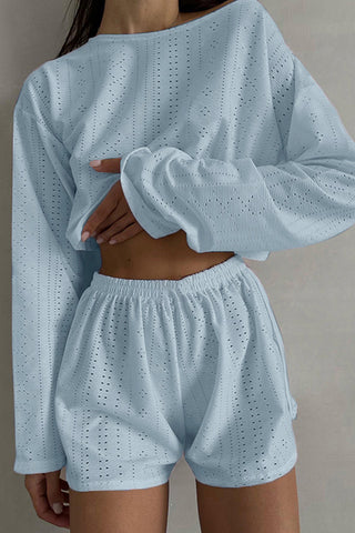 Eyelet Crop Top and Shorts Set