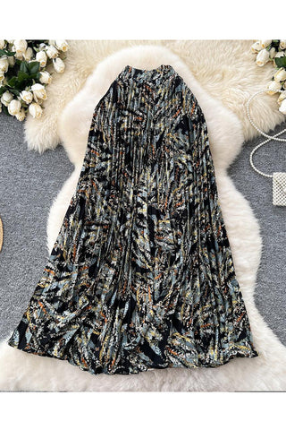 Floral Pleated Maxi Skirt
