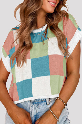 Plaid Knit Sweater Top