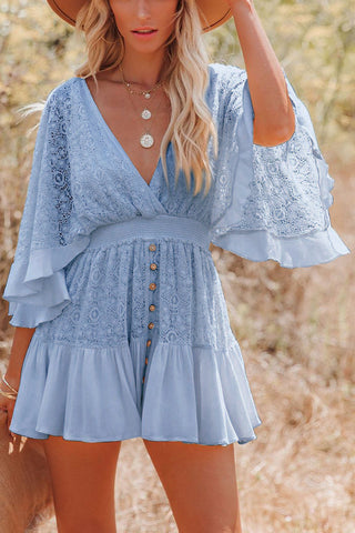 Lace Button-Front Casual Dress