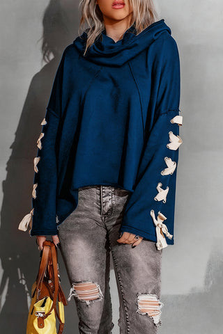Lace-Up Sleeve Casual Sweatshirt