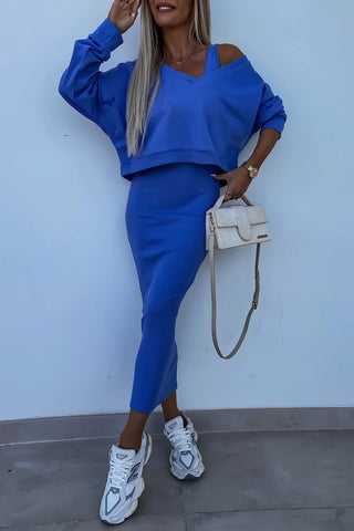 Off-Shoulder Skirt Set with Crop Top