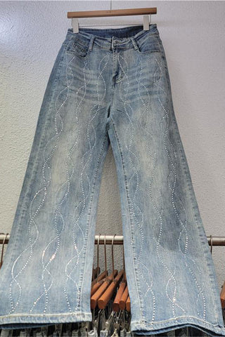 Embellished Straight-Leg Denim Pants