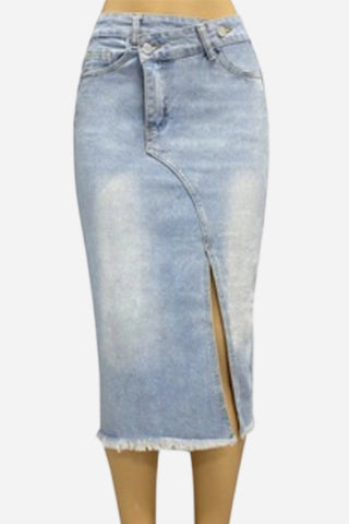 Asymmetrical Denim Midi Skirt