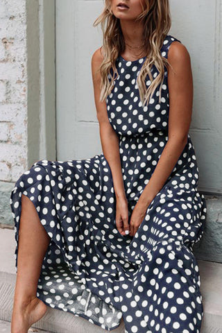 Sleeveless Polka Dot Midi Dress