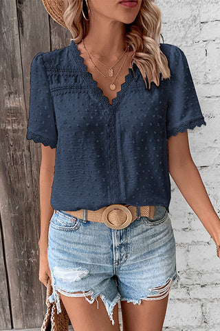 Lace Trim V-Neck T-Shirt