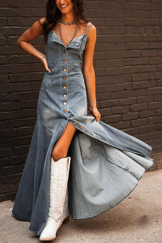 Button-Front Denim Dress
