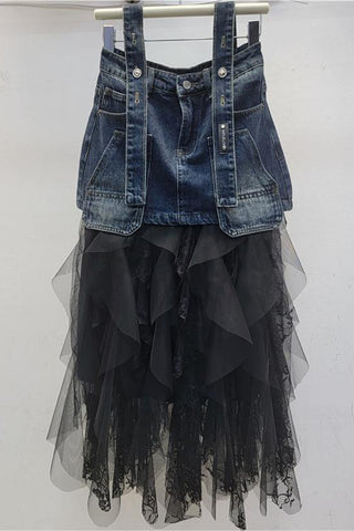 Denim Suspender Maxi Skirt