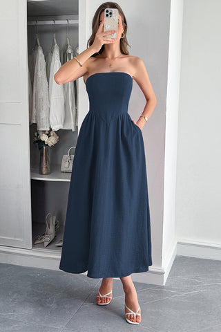 Strapless Midi Casual Dress