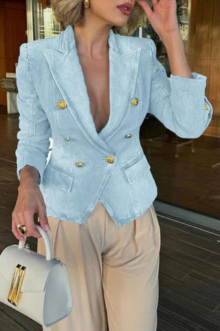 Stylish Buttoned Denim Blazer