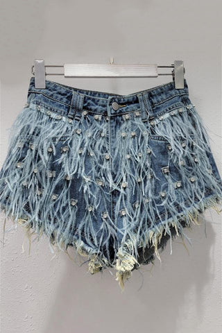 Fringe Embellished Denim Shorts