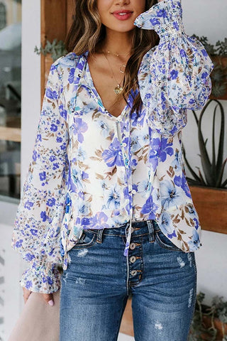 Floral Smocked Sleeve Blouse