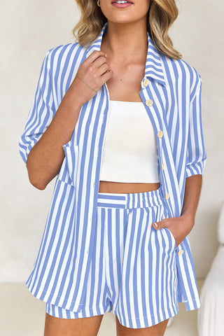 Striped Buttoned Short Set