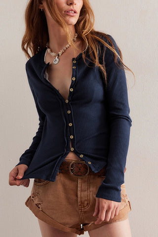 Button-Up Ribbed Knit Top