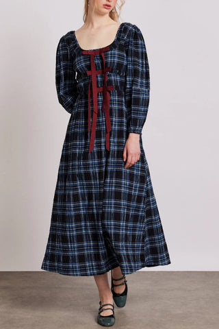 Gingham Puff-Sleeve Casual Dress