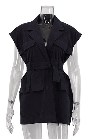 Belted Sleeveless Blazer Shirt
