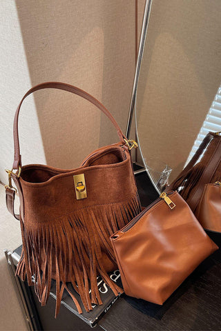 Fringe Accent Shoulder Crossbody Bag