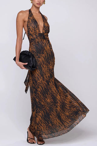 Halter Neck Polka Dot Maxi Dress