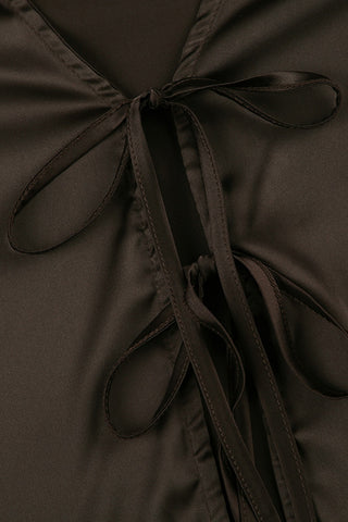 Lace-Up Front Blouse with Flared Sleeves