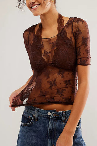 Sheer Lace Overlay Blouse