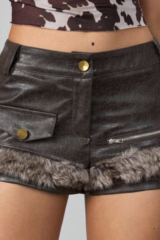 Faux Fur Trimmed Casual Shorts