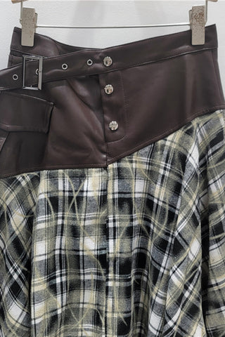 Asymmetrical Plaid Midi Skirt with Belt