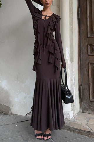 Ruffled Long-Sleeve Casual Dress
