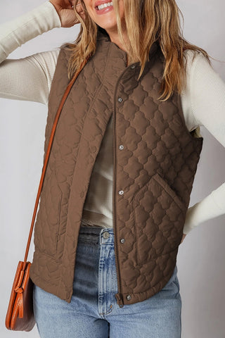 Quilted Snap Button Zip-Up Vest