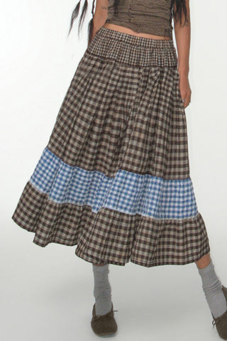 Tiered Gingham Maxi Skirt