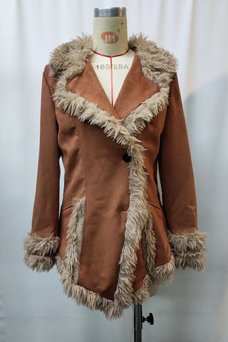 Button-Front Faux Fur Trimmed Jacket