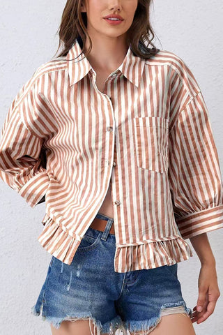 Striped Ruffle Hem Blouse