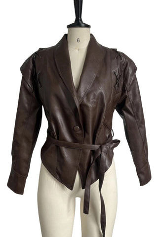 Lace-Up Details Leather Jacket