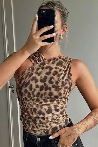 Cross-Back Animal Print Tank