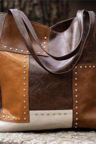 Studded Patchwork Tote Bag