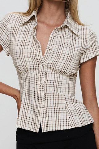 Checkered Button-Front T-Shirt