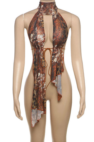 Halter Neck Tie-Waist Tank Top