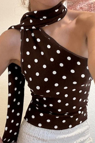 Polka Dot One-Shoulder Top