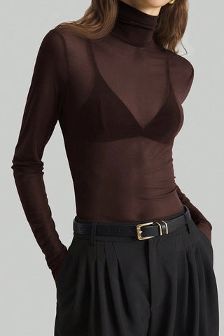 Sheer Turtleneck Long Sleeve Blouse