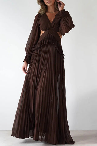 Elegant Pleated Cut-Out Maxi Dress