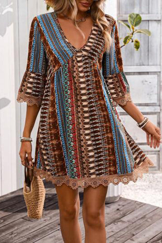 Bohemian V-Neck Bell Sleeve Dress