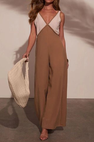 Chic Contrast V-Neck Jumpsuit