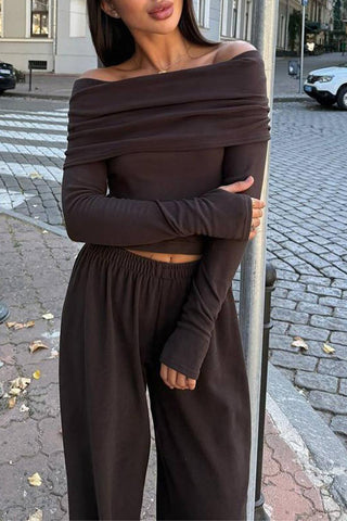 Off-Shoulder Wide-Leg Pants Set