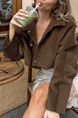 Cropped Button-Front Corduroy Jacket