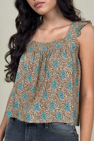 Ruffled Strap Plaid Tank Top