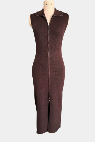 Ribbed Zip-Front Midi Dress