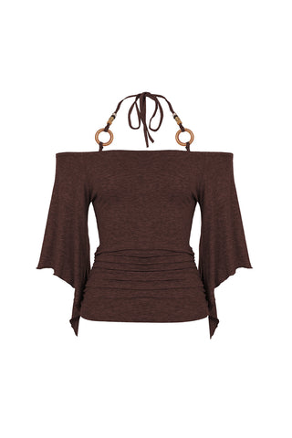 Off-Shoulder Ruched Blouse with Tie Straps