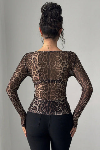 Sheer Leopard Long Sleeve Top