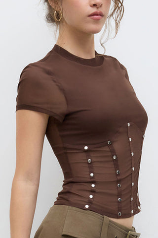 Studded Sheer Panel Camisole Top